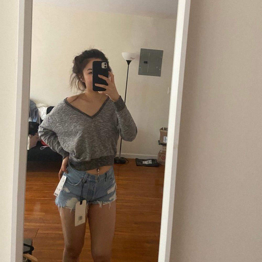 Victoria Secret Gray Crop Off Shoulder Sweater